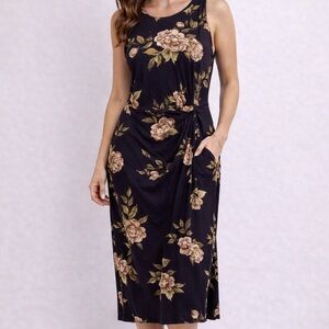 Nine Britton Black Floral Midi Dress